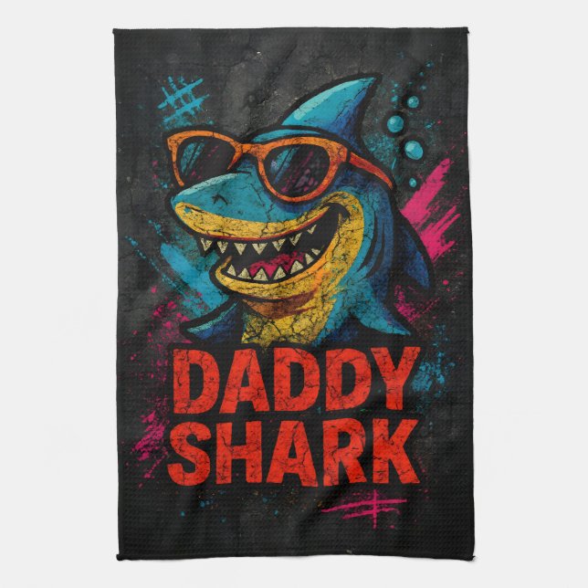 Linge De Cuisine Daddy Shark Fêtes des pères cadeaux (Vertical)
