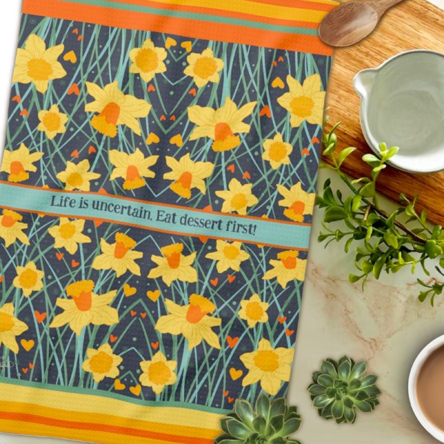 Linge De Cuisine Daffodiles Jaunes amusants Nom personnalisé ou Cit (Créateur téléchargé)