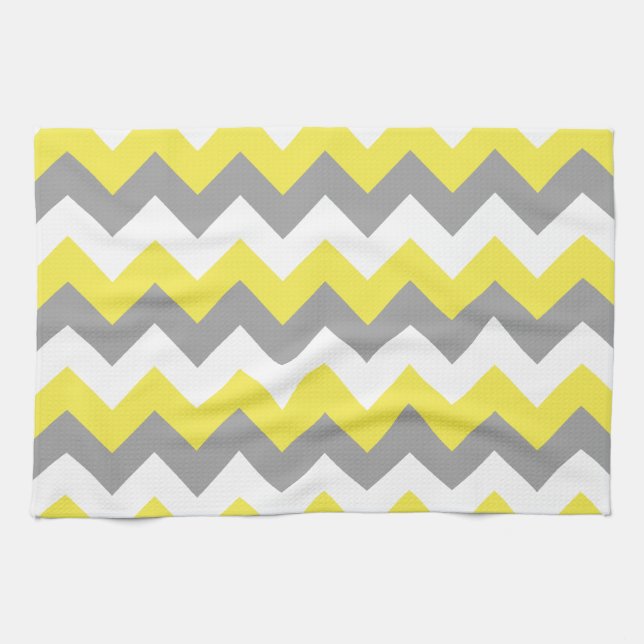 Linge De Cuisine Daffodique gris et blanc Zigzag 2 (Horizontal)