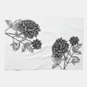 Linge De Cuisine Dahlia noir et blanc