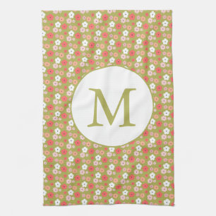 Linge De Cuisine Dainty Boho Woodland Motif Floral Monogramme vert