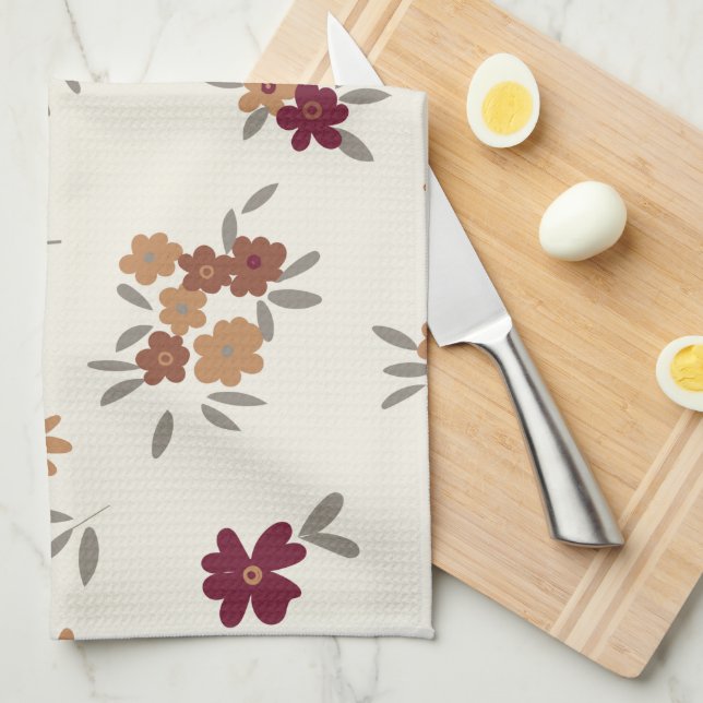 Linge De Cuisine Dainty Gold Maroon motif floral (Quart Plié)