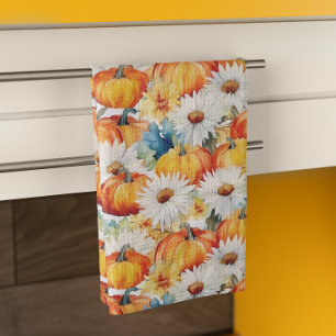 Linge De Cuisine Daisy Citrouille Automne Thanksgiving Floral