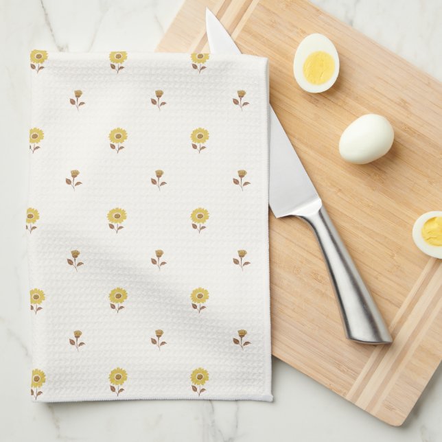 Linge De Cuisine Daisy Delight Jaune Brown (Quart Plié)