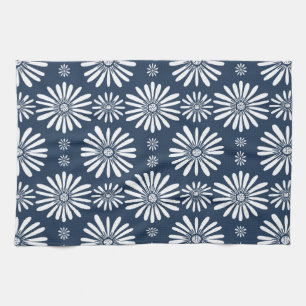 Linge De Cuisine Daisy FLoral Motif Bleu Blanc Bleu