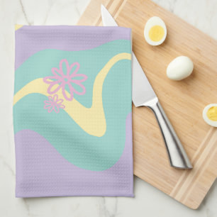 Linge De Cuisine Daisy Groove Pastel Rose, Jaune, Violet & Vert