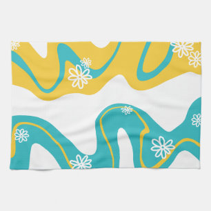 Linge De Cuisine Daisy Groove - Turquoise et jaune