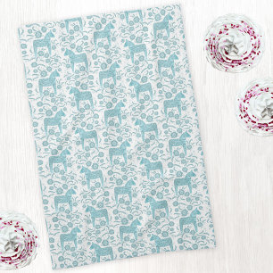 Linge De Cuisine Dala suédois Cheval Folse Art Turquoise Vert