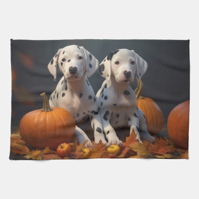 Linge De Cuisine Dalmatian chiot Automne Délice Citrouille  (Horizontal)