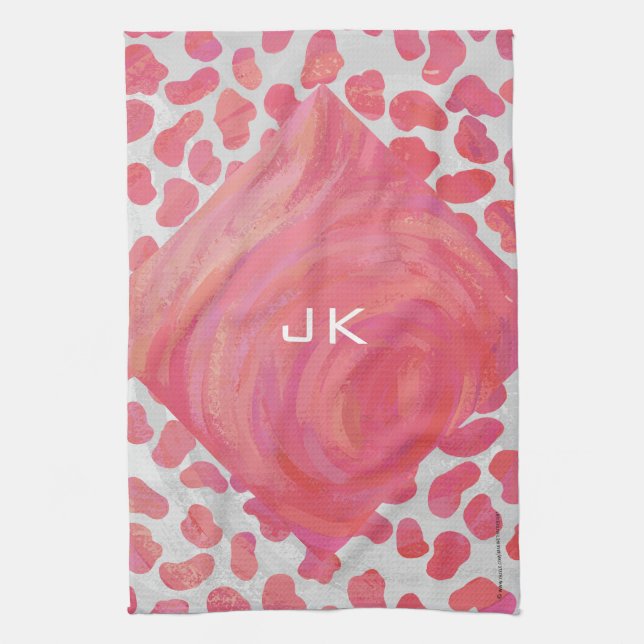 Linge De Cuisine Dalmatie rose et blanc avec monogramme (Vertical)