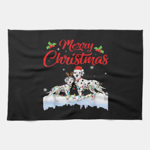 Linge De Cuisine Dalmatien Chien Lumières de Noël Chapeau de Père N