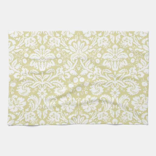 Linge De Cuisine Damas fleurie de fantaisie or (Horizontal)