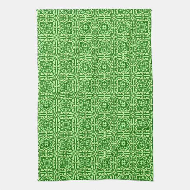 Linge De Cuisine Damas médiéval Fleur de lis, vert de pin foncé (Vertical)