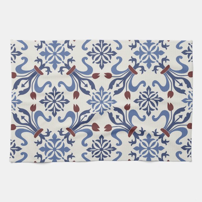 Linge De Cuisine Damask Majolica Poterie Design Carreaux (Horizontal)