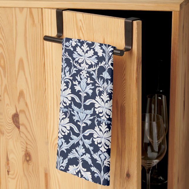 Linge De Cuisine Damassé bleu et blanc élégant (Pliage en tiers)
