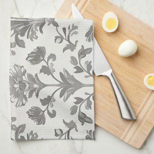 Linge De Cuisine Damassé Floral Blanc Victorien Vintage