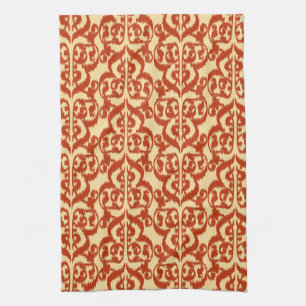 Linge De Cuisine Damassé maure d'Ikat - mandarine
