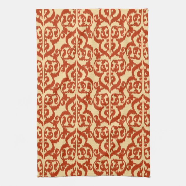 Linge De Cuisine Damassé maure d'Ikat - mandarine (Vertical)