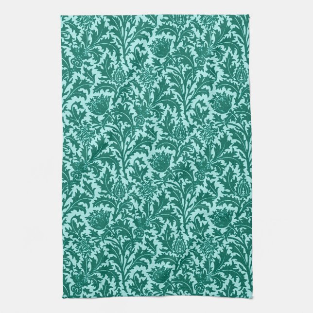 Linge De Cuisine Damassé, turquoise et Aqua de chardon de William (Vertical)