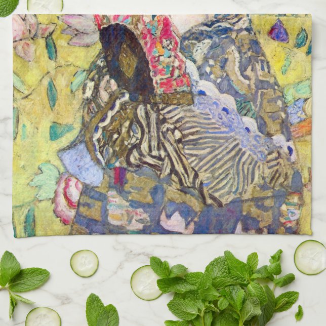 Linge De Cuisine Dame avec ventilateur par Gustav Klimt, Japonisme  (Plié)