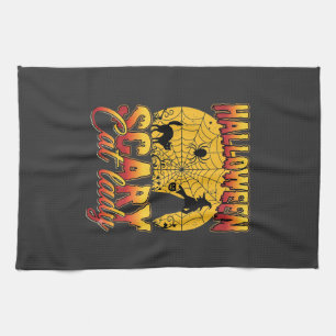 Linge De Cuisine Dame de chat effrayante Halloween Sorcière Toile d