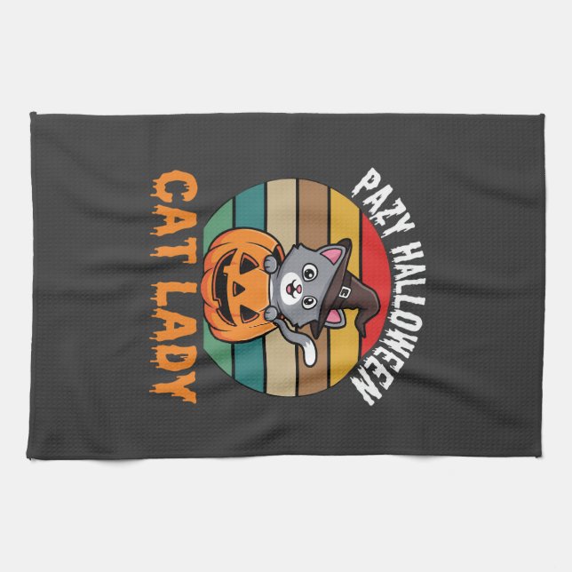 Linge De Cuisine Dame de chat Halloween Sorcière Citrouille Design  (Horizontal)