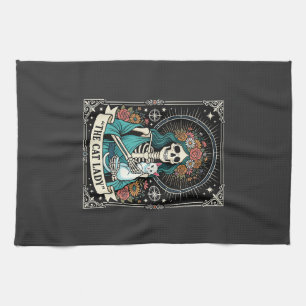 Linge De Cuisine Dame de Chat Squelette Tarot Floral Gothique