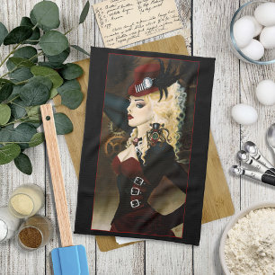 Linge De Cuisine Dame Élégante Steampunk Victorienne Rouge à Mécani