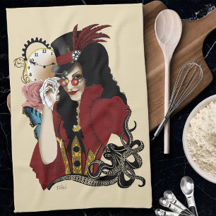 Linge De Cuisine Dame victorienne rouge steampunk poulpe vintage