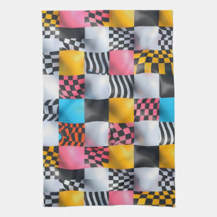 Linge De Cuisine Damier 3D vibrant – Pop rétro ludique