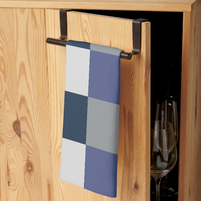 Linge De Cuisine Damier Bleu Marine Gris Blanc  (Pliage en tiers)