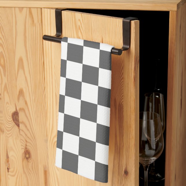 Linge De Cuisine Damier gris foncé classique (Pliage en tiers)