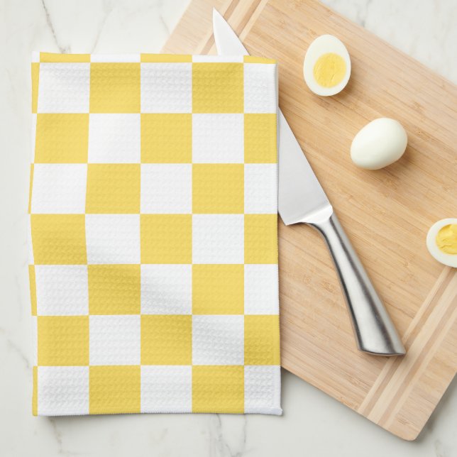 Linge De Cuisine Damier jaune visuel classique (Quart Plié)