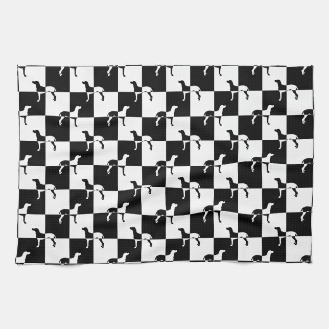 Linge De Cuisine Damier noir et blanc Weimaraner (Horizontal)