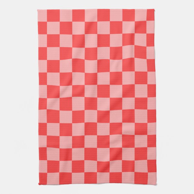 Linge De Cuisine Damier Rouge et Rose Attrayant (Vertical)