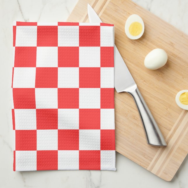 Linge De Cuisine Damier rouge visuel classique (Quart Plié)