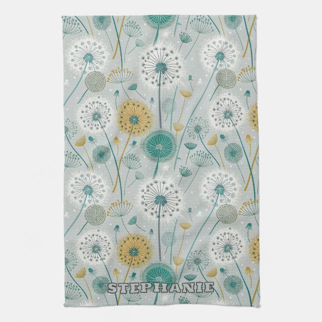 Linge De Cuisine Dandelion Whimsical - Jaune, Blanc & Turquoise (Vertical)