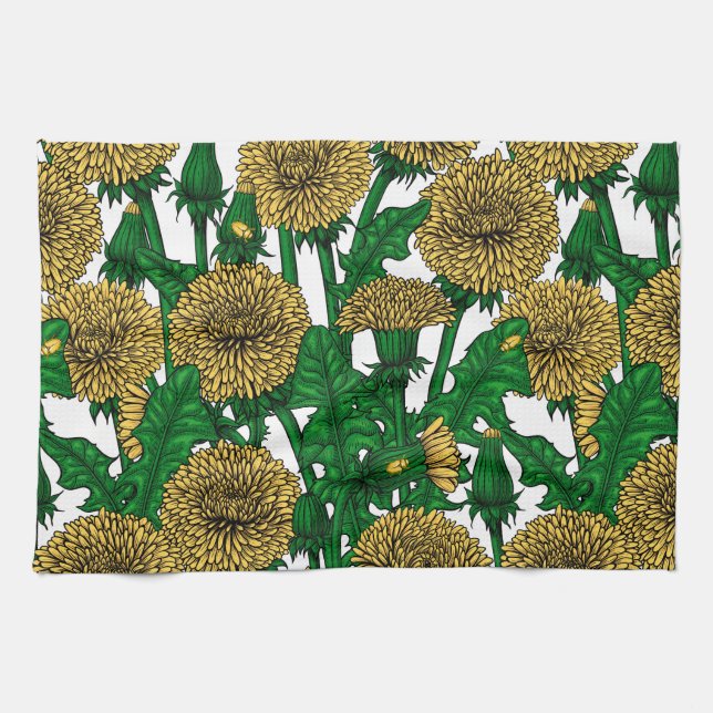 Linge De Cuisine Dandelions sur blanc (Horizontal)