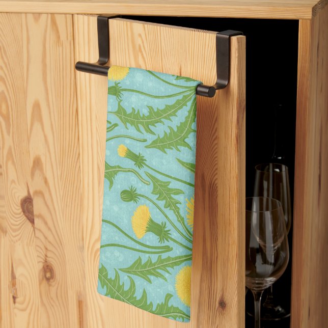 Linge De Cuisine Dandelions, vert, jaune et bleu (Pliage en tiers)