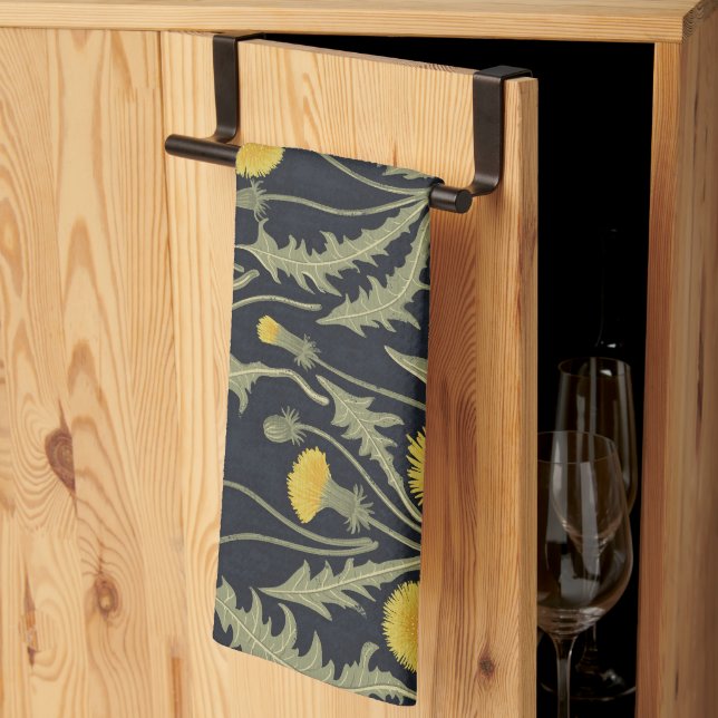 Linge De Cuisine Dandelions, vert, jaune et noir (Pliage en tiers)
