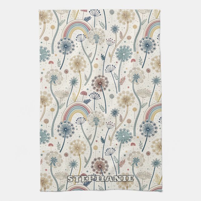 Linge De Cuisine Dandelions Whimsical Rainbow et Botanical (2) (Vertical)