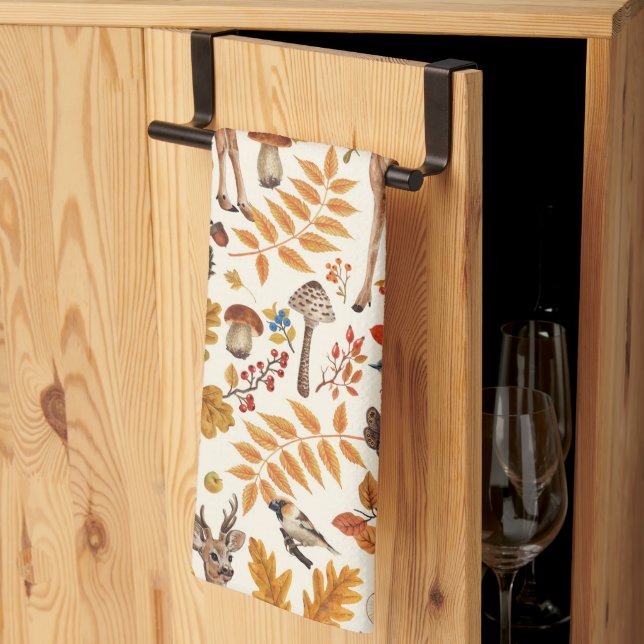 Linge De Cuisine Dans les bois / Cerf d'automne sur le blanc (Pliage en tiers)