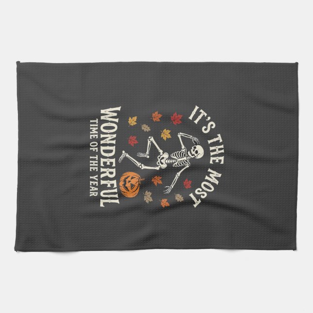 Linge De Cuisine Danse de squelette de Halloween Citrouille d'autom (Horizontal)