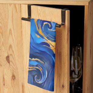 Linge De Cuisine Danse Royale Riche Bleu Royal Or Abstrait Coulant