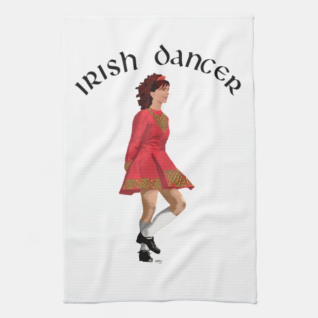 Linge De Cuisine Danseuse Irlandaise Brune en Rouge (Vertical)
