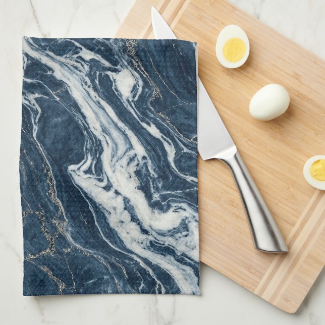 Linge De Cuisine Dark Blue Marble Elegant Minimal Style (Quart Plié)