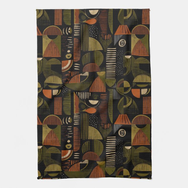 Linge De Cuisine Dark Mid Century Geometric Pattern (1) (Vertical)