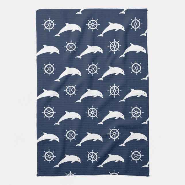 Linge De Cuisine Dauphins sur le motif de défilé (Vertical)