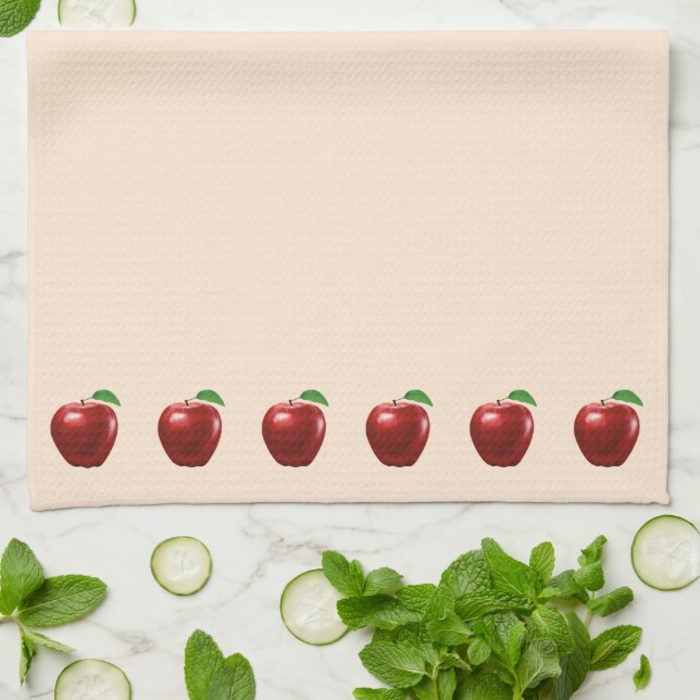 Linge De Cuisine De beaux pommes rouges sur beige clair (Plié)