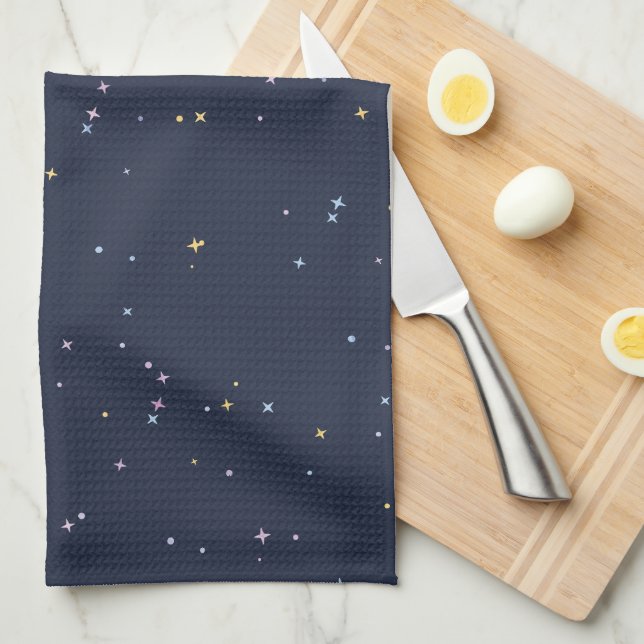Linge De Cuisine De Belles Étoiles Sur Un Ciel Nocturne Étincelant (Quart Plié)